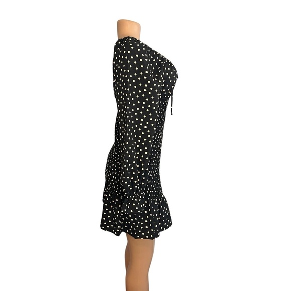 Express Long Sleeve Smocked Black Polka Dot Dress - Picture 7 of 12
